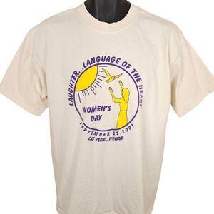 Vintage Womens Day T Shirt Mens Size Large Cream Y2K 2001 Language Of The Heart